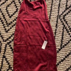 Magenta cowl neck satin dress